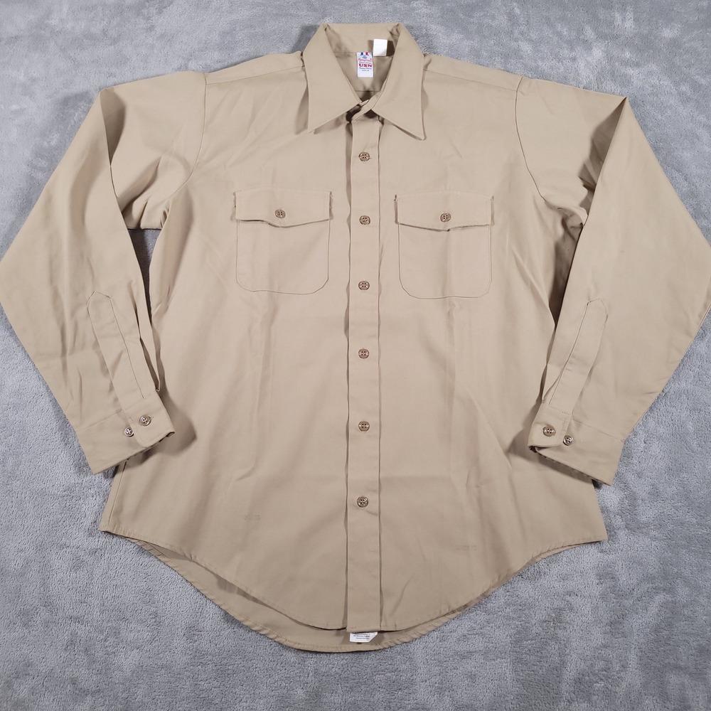 Flying Cross‎ Shirt Men 16x35 Khaki Tan USN Regulation Long Sleeve MIL-S-21949